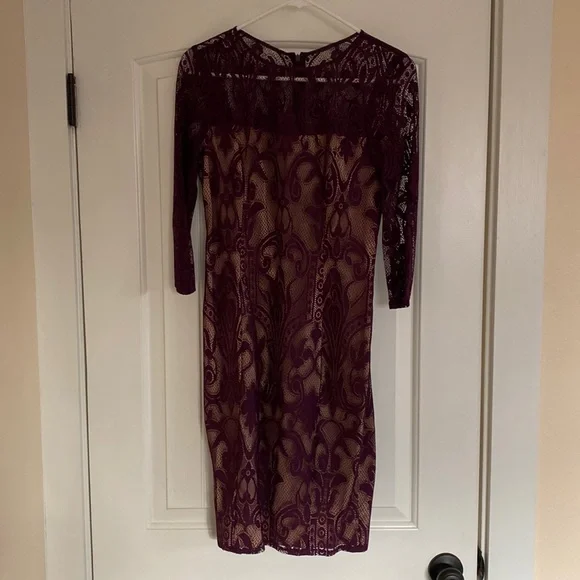 Adrianna Papell | Dresses | Adrianna Papell Purple Lace 34 Sleeve Mini Dress  | Poshmark